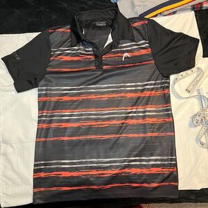 Head Performance Athletic Golf Polo Shirt Black Red Striped‎ Moisture-Wicking-L